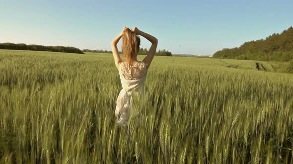 Beautiful Girl Throws Up Long Hair Slow Motion alt