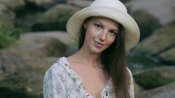 Beautiful girl posing in forest