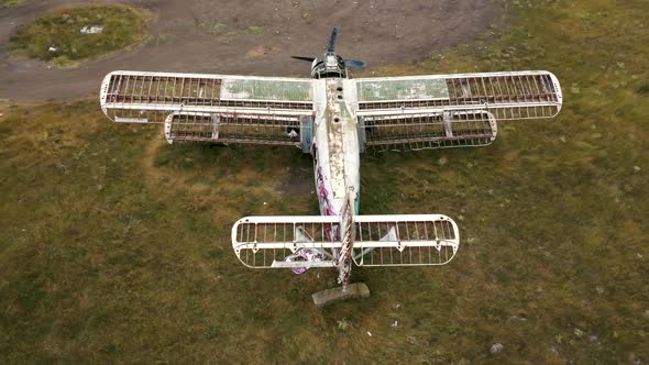 Aerial view of a old abandoned airplane