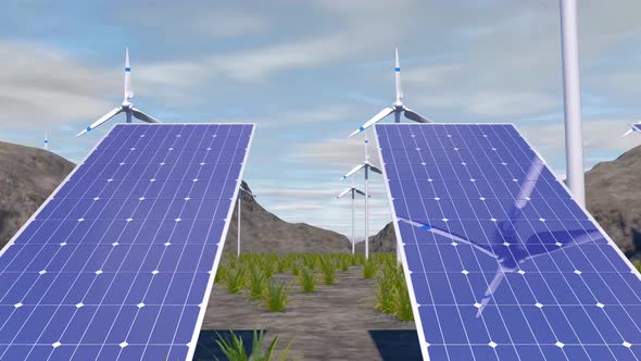 Solar Energy 4K - Solar Panel And Wind Turbine