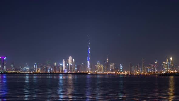 View of Burj Khalifa From the Dubai Creek Harbour NYE Skydivers Timelapse alt