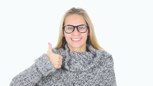 Thumbs Up By Woman White Background alt