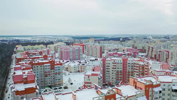 Skyline and cityscape of modern city. Aerial view of skyline with urban skyscrapers alt