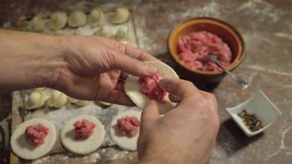 Dumpling Making Process. Sculpt Dumpllings Closeup