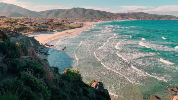 The Slow Motion Footage of A Picturesque Sea Landscape of a Blue Lagoon with an Empty Public Beach