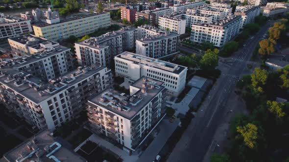Drone Footage of the New Architecture in the City Building of Block in the European Town alt