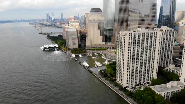 Aerial View of Boats Docked at the North Cove Marina, Hudson River, NYC alt