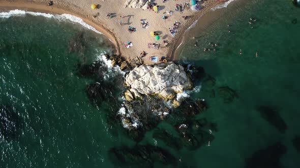 Aerial View of Cala Roca Grossa Beach in Calella Province Catalonia Spain alt