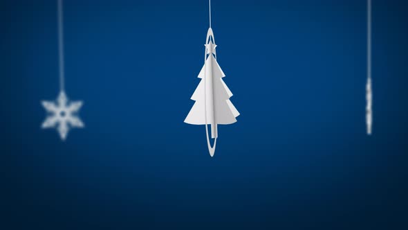 Paper Craft Christmas Tree Swinging Background Looped - Blue