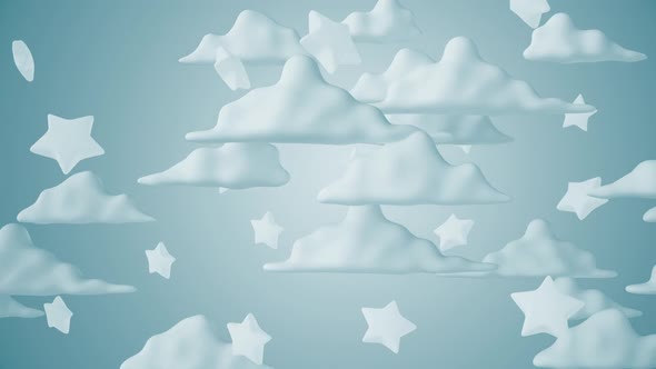 3d Clouds With Stars Blue Kids Background