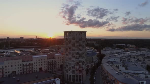 Aerial View of Buildings in Stockholm at Sunset
