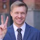 Victory Sign by Positive Businessman Outside Office - VideoHive Item for Sale