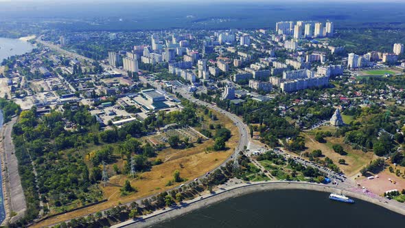 Vyshgorod Aerial View. City with Hydroelectric Power Station Near Kiev. Vyshhorod at the Summer alt