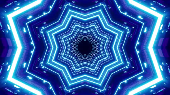 Neon Blue Light Octagon Star Tunnel alt