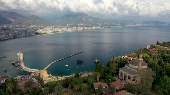 Alanya Castle Alanya Kalesi Aerial View of Mountain and City Turkey alt
