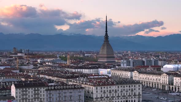 Turin Cityscape Sunset in Piedmont, Italy alt