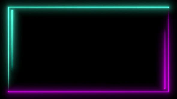 Abstract Neon Frame Blue and Purple Looped Animation. LED Frame with Space alt