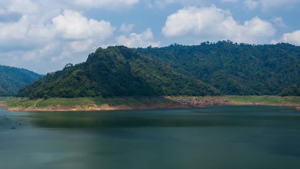 Time-lapse panning of Landscape mountain and river of Khun Dan Prakarn Chon Dam
