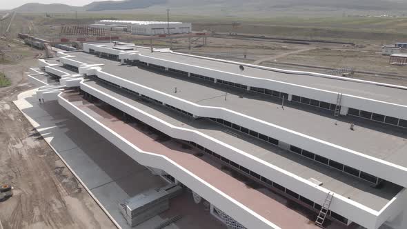 Samtskhe-Javakheti, Georgia - August 22 2021: Aerial view of Akhalkalaki railway station alt