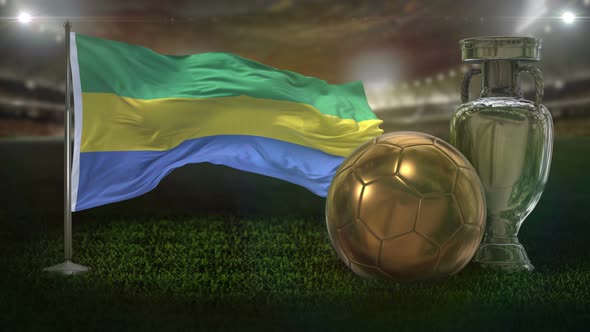 Gabon Flag With Football And Cup Background Loop 4K alt