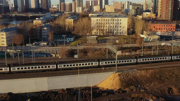 The City's Modern Train Travels in the City Across the Bridge