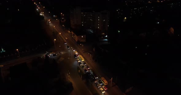 Ukraine City Rivne. Aerial Shot Night