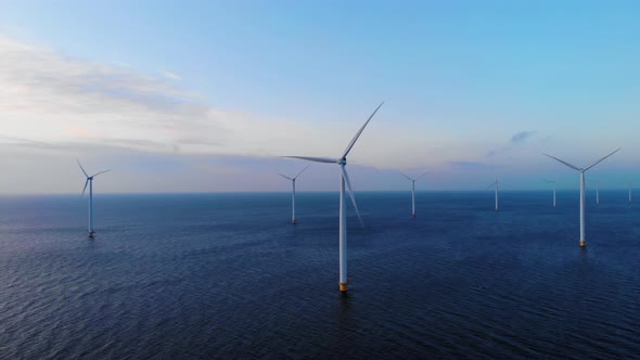 Windmill Park in the Ocean Drone Aerial View of Windmill Turbines Generating Green Energy Electric alt