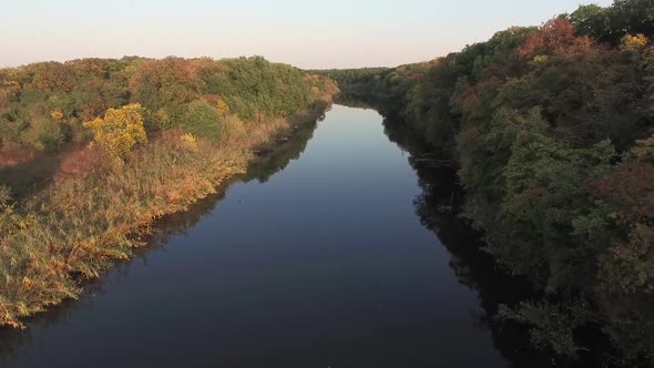 Top View of the River and the Forest. Nature Morning alt
