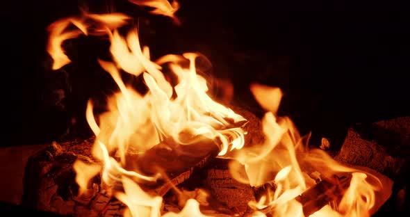 Flames from campfire burning
