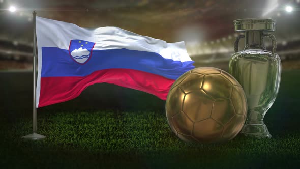 Slovenia Flag With Football And Cup Background Loop alt