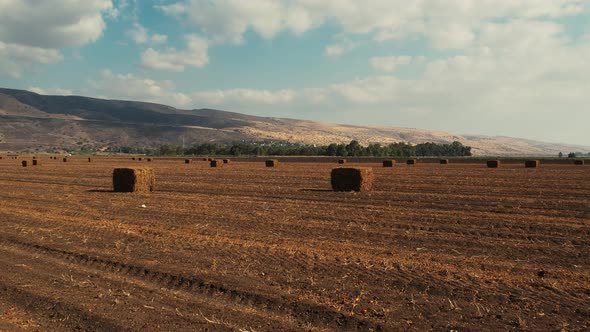 Hay Cubes Field Amazing Drone Shot