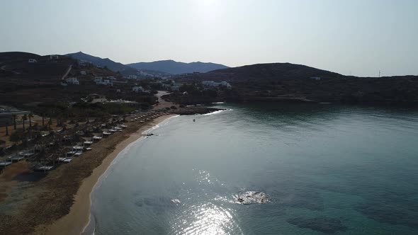 Magganari beach on the island of Ios in the Cyclades in Greece seen from the alt