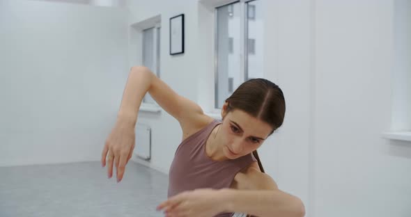 Ballerina Is at the Ballet School Rehearsal Choreographer Rehearses in the White Dance Hall Graceful alt