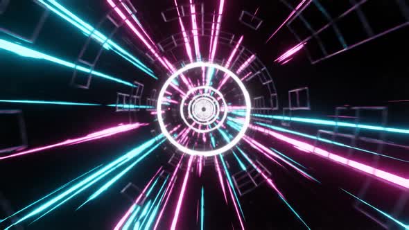 Abstract Background Techno Sci Fi Tunnel Road in Outer Space with white rings and motion blur lines