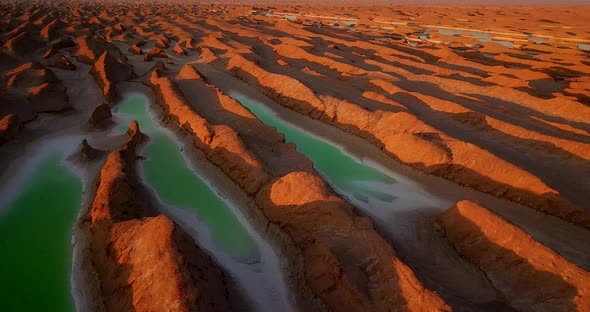 Aerial Interesting Green Salt Lake In The Middle Of A Golden Lut Dessert alt