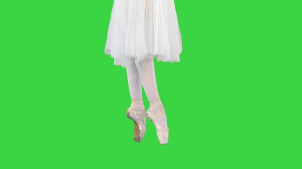 Ballerina in Romantic Tutu Walking on Pointe on a Green Screen Chroma Key alt