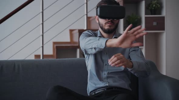 Creative Man Is Playing in Fight Video Game Using New Digital Technology Device of Virtual Reality alt
