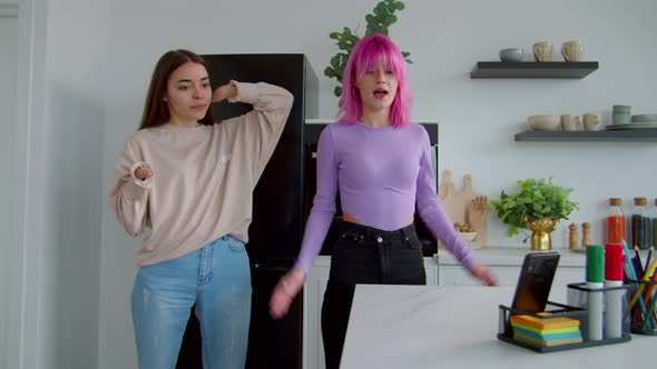 Positive Pretty Women Recording Video for Social Networks on Smartphone at Dorm alt