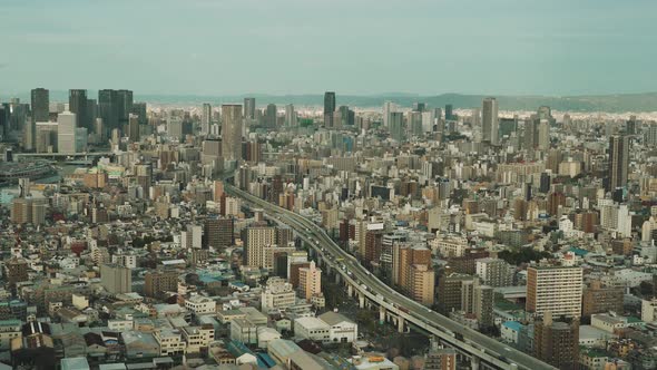Osaka, Japan. Aerial Shot Of Central Buildings District alt