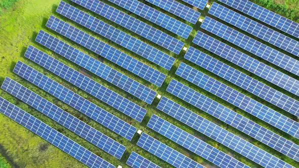 4K : Aerial view of a solar power station alt