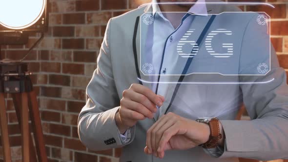 Man Uses Smartwatch Hologram 6G
