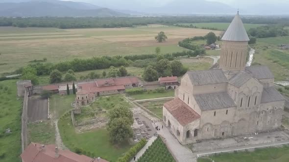 Aerial view to Alaverdi Monastery one of the biggest sacred objects in Georgia