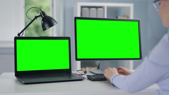 Woman Green Screen Computers
