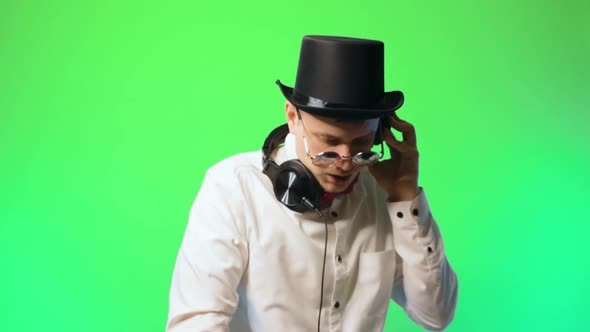Young Man Artist Music Dj in a Hat and Bowtie Performer Chromakey
