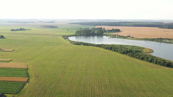 Top View of the Lake in the Field Before Sunset