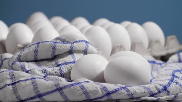 Eggs Rotating Shot Chicken White Fresh Raw Eggs on a Piece of Cloth alt