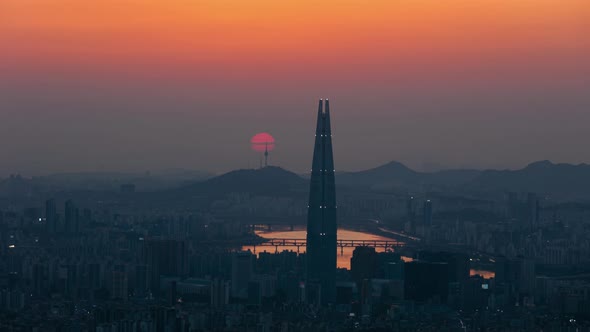 Day to Night Time Lapse Seoul City Skyline South Korea