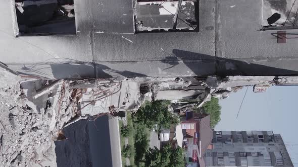 Vertical Video of Borodyanka Ukraine  Destroyed Building During the War alt