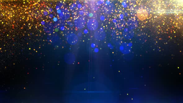 Gold Particles on Blue Background
