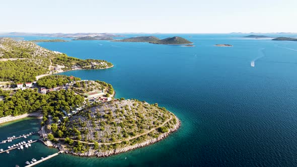 Aerial view of wild coastline near Primosten, Croatia. alt